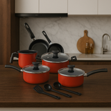 Jogo de Panelas Kit 9 Peças Antiaderente Tampa Vidro