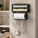 Triplex - Porta Papel Toalha Triplo Com Suporte Preto de Rolos Para Cozinha 3 em 1 - Entrega Grátis