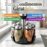 Porta Temperos e Especiarias Giratório Em Inox e Vidro Com 7 Peças Para Cozinha - Entrega Grátis