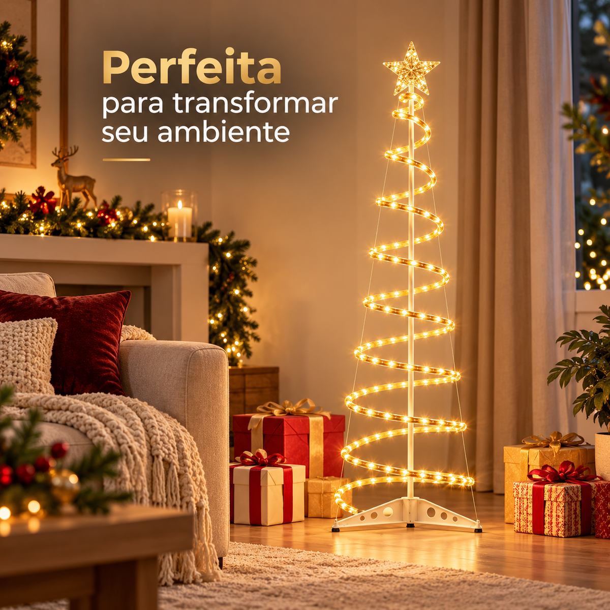 Árvore de Natal Espiral LED 1,8m Decoração Completa com Iluminação - Entrega Grátis