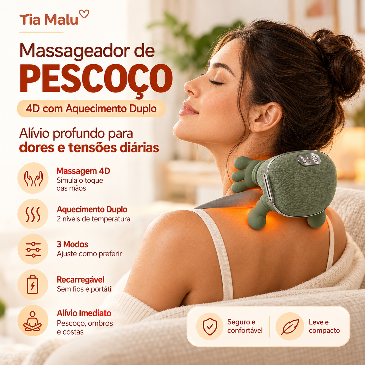 CerviRelax - Massageador de Pescoço e Ombros Para Relaxamento e Alívio 8 Pontos de Aquecimento - Entrega Grátis