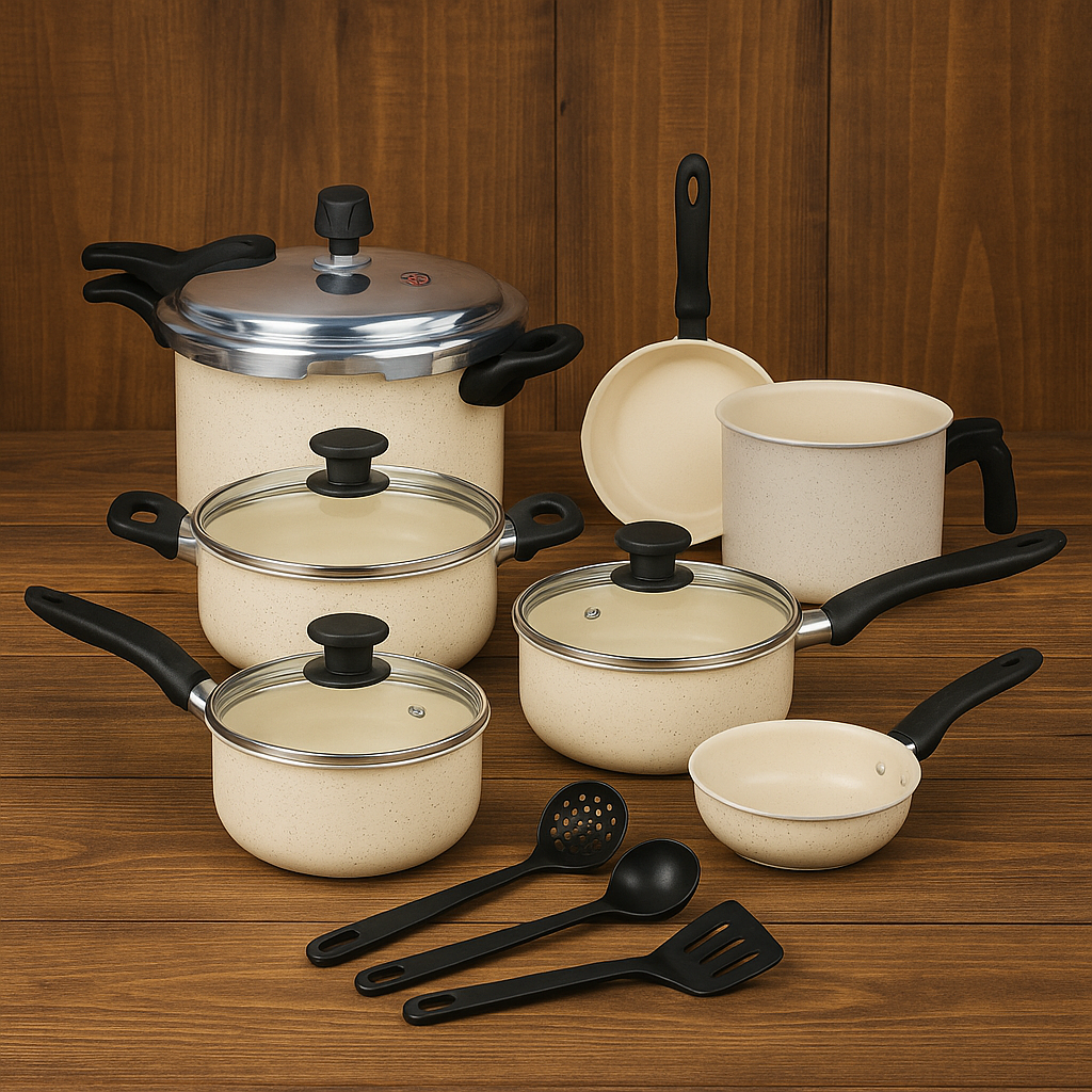 Jogo de Panelas Antiaderente 10 Peças Panela de Pressão Fechamento Externo 2.5L