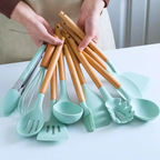 Kit Utensílios Cozinha Silicone e Bambu 12 Peças