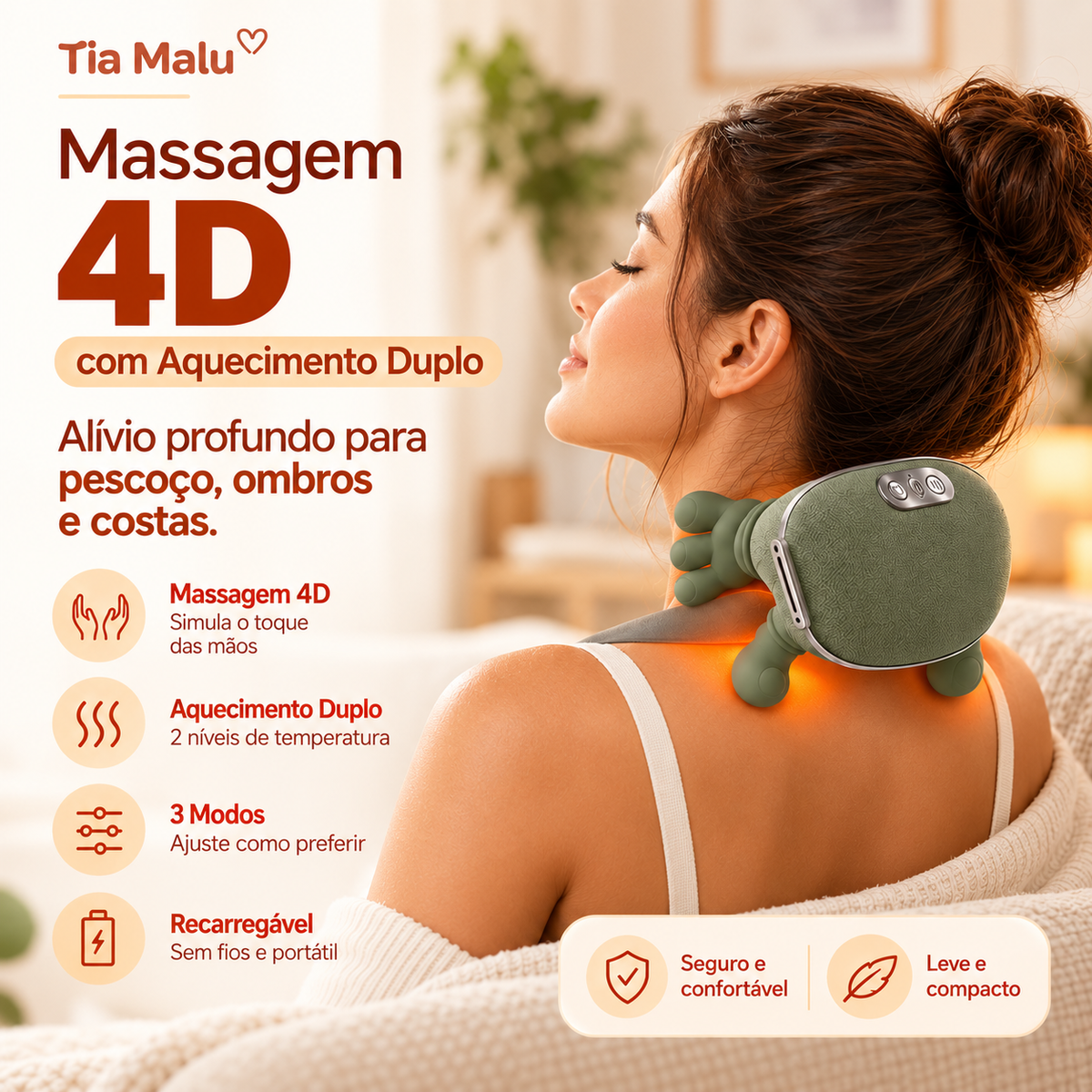 CerviRelax - Massageador de Pescoço e Ombros Para Relaxamento e Alívio 8 Pontos de Aquecimento - Entrega Grátis