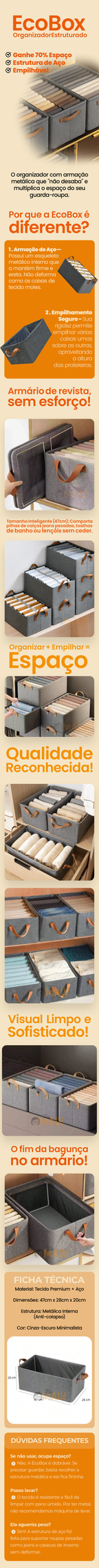 EcoBox - Caixas Organizadoras de Roupas Dobráveis Resistentes e Duráveis - Entrega Grátis