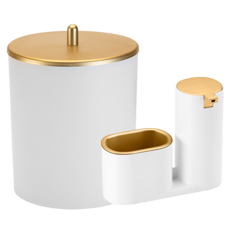 Kit Lixeira de Cozinha 5L com Dispenser Porta Detergente e Suporte para Esponja