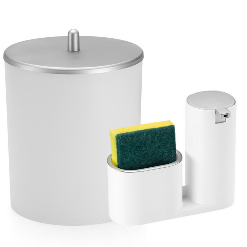 Kit Lixeira de Cozinha 5L com Dispenser Porta Detergente e Suporte para Esponja