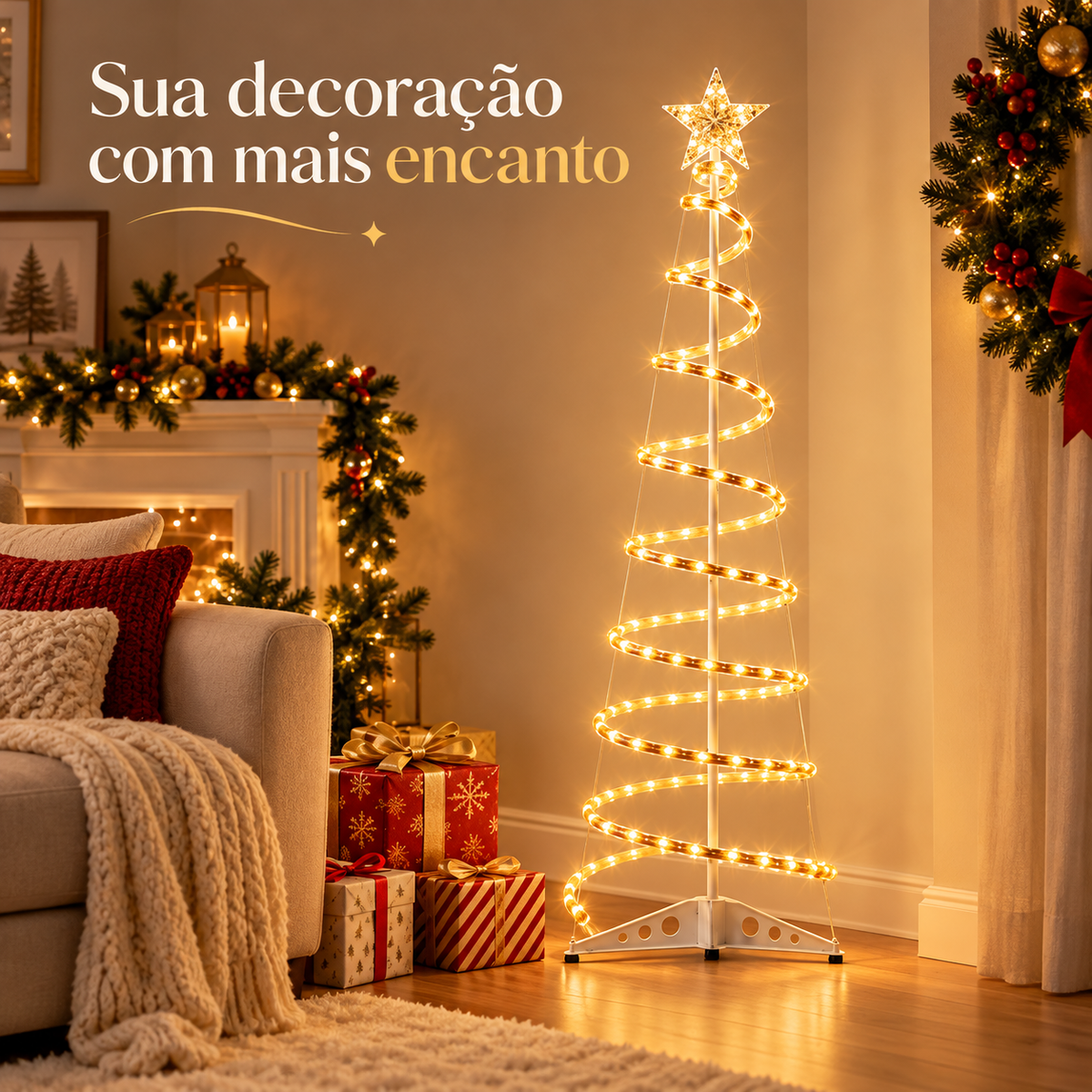Árvore de Natal Espiral LED 1,8m Decoração Completa com Iluminação - Entrega Grátis