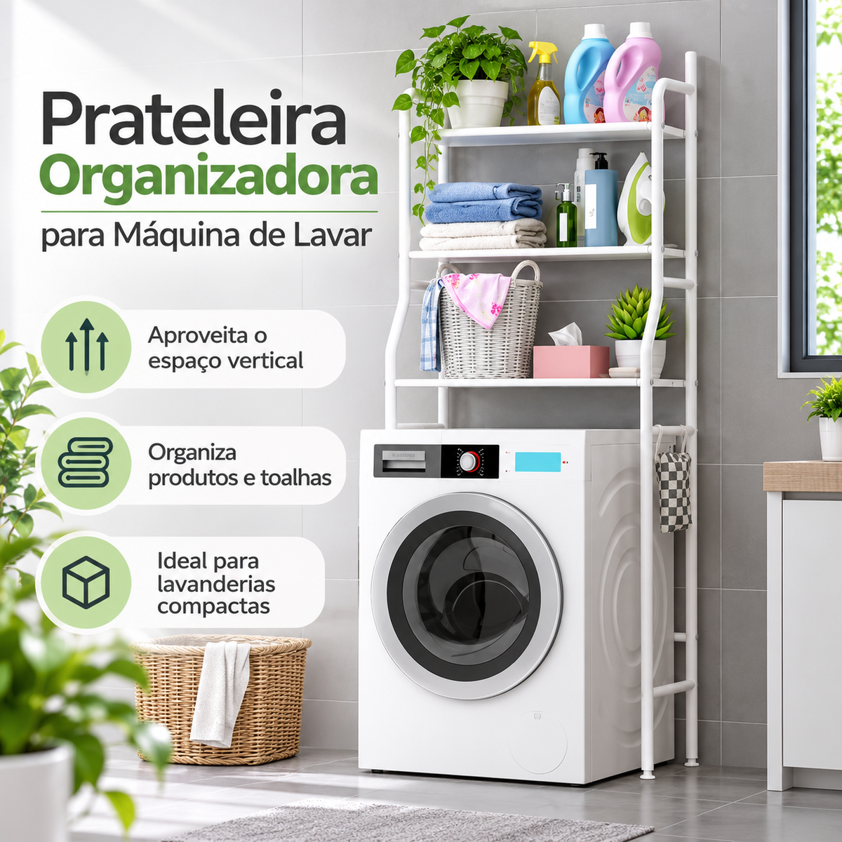 PratPlus - Suporte de Prateleiras para Máquina de Lavar com Rodízios e Base Antiderrapante - Entrega Grátis Reforçada
