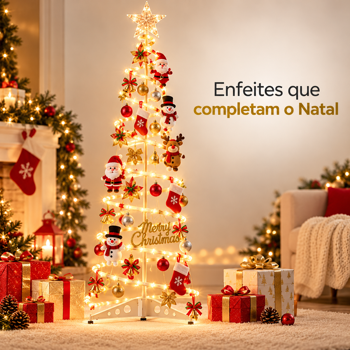 Árvore de Natal Espiral LED 1,8m Decoração Completa com Iluminação - Entrega Grátis