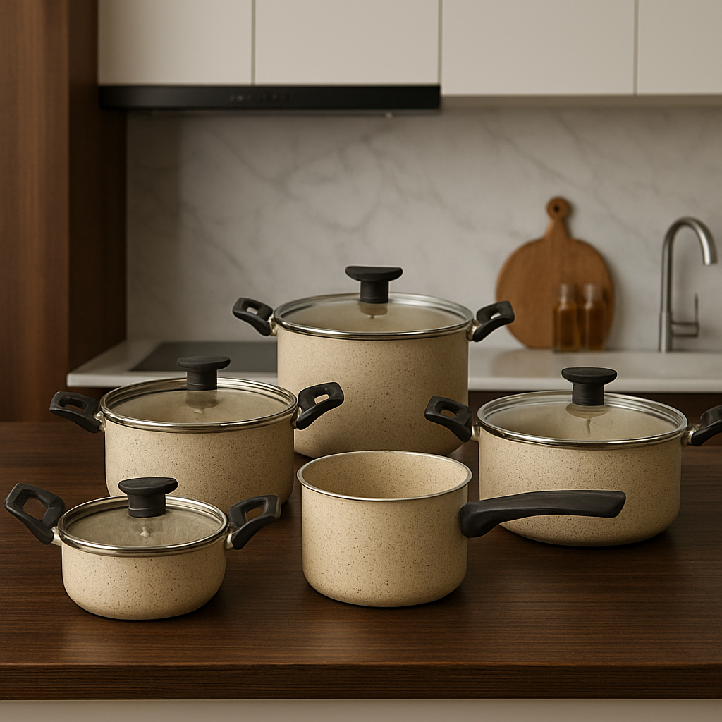 Conjunto Panela Caçarolas Antiaderente Tampa De Vidro 5 peças