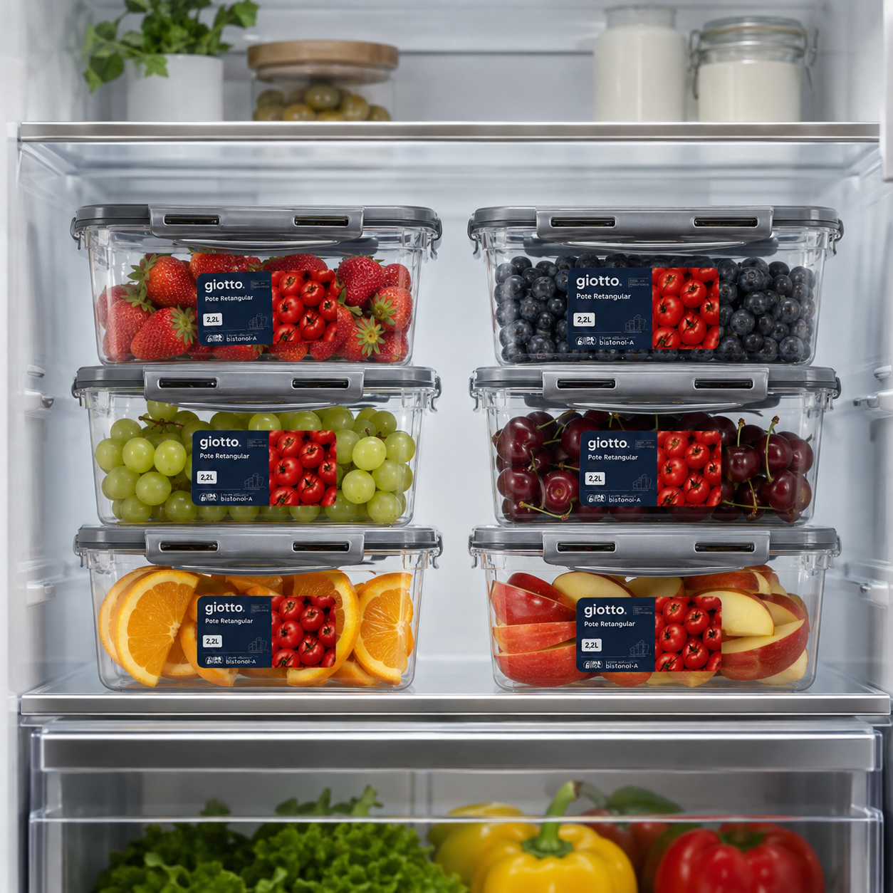 Kit Potes Grandes de 2,2 Litros Com Tampa e Trava Para Micro-Ondas e Freezer - Entrega Grátis
