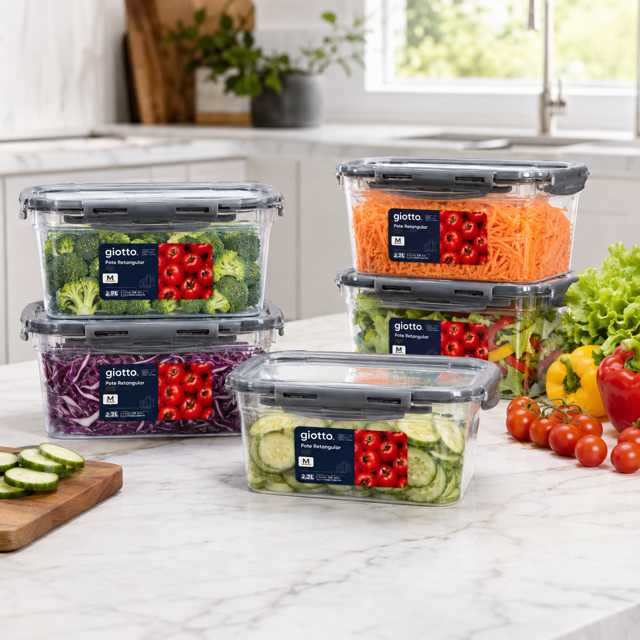 Kit Potes Grandes de 2,2 Litros Com Tampa e Trava Para Micro-Ondas e Freezer - Entrega Grátis