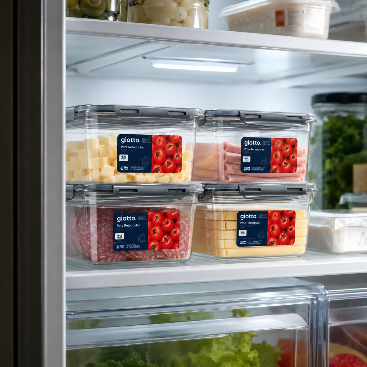 Kit Potes Grandes de 2,2 Litros Com Tampa e Trava Para Micro-Ondas e Freezer - Entrega Grátis