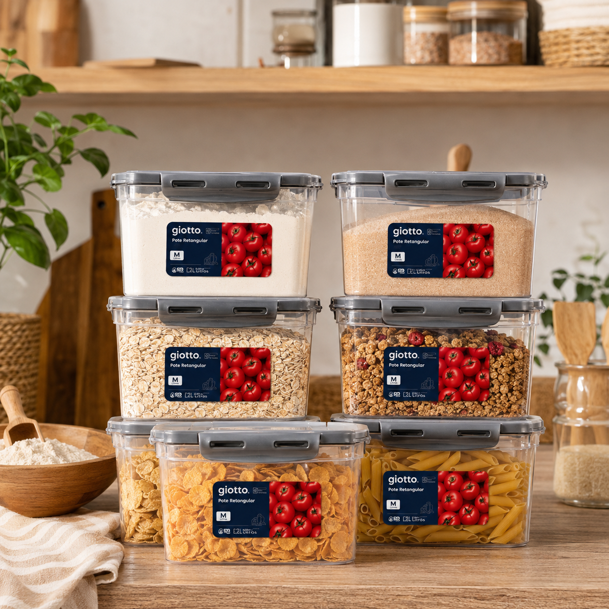 Kit Potes Grandes de 2,2 Litros Com Tampa e Trava Para Micro-Ondas e Freezer - Entrega Grátis