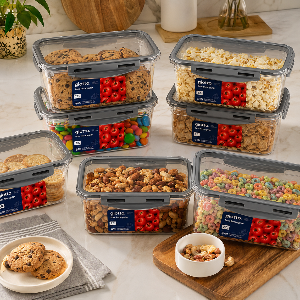 Kit Potes Grandes de 2,2 Litros Com Tampa e Trava Para Micro-Ondas e Freezer - Entrega Grátis