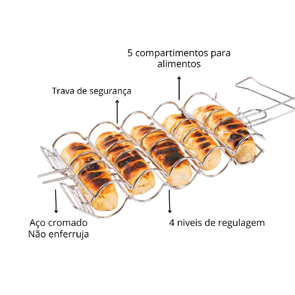 InoxFlip - Grelha Para Pão de Alho e Linguiça Perfeita Sem Quedas e Crocante no Ponto - Entrega Grátis