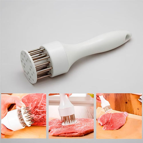 O Amaciador de Carne InoxBeef transforma sua cozinha! Aço inox de alta qualidade e design prático para amaciar carnes rapidamente, resultando em cortes mais macios e saborosos.