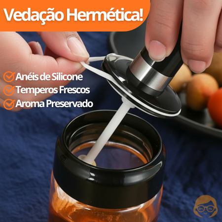 Kit Porta Tempero Condimento de Vidro com Tampa e Colher Embutida - Entrega Grátis