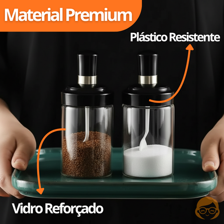 Kit Porta Tempero Condimento de Vidro com Tampa e Colher Embutida - Entrega Grátis