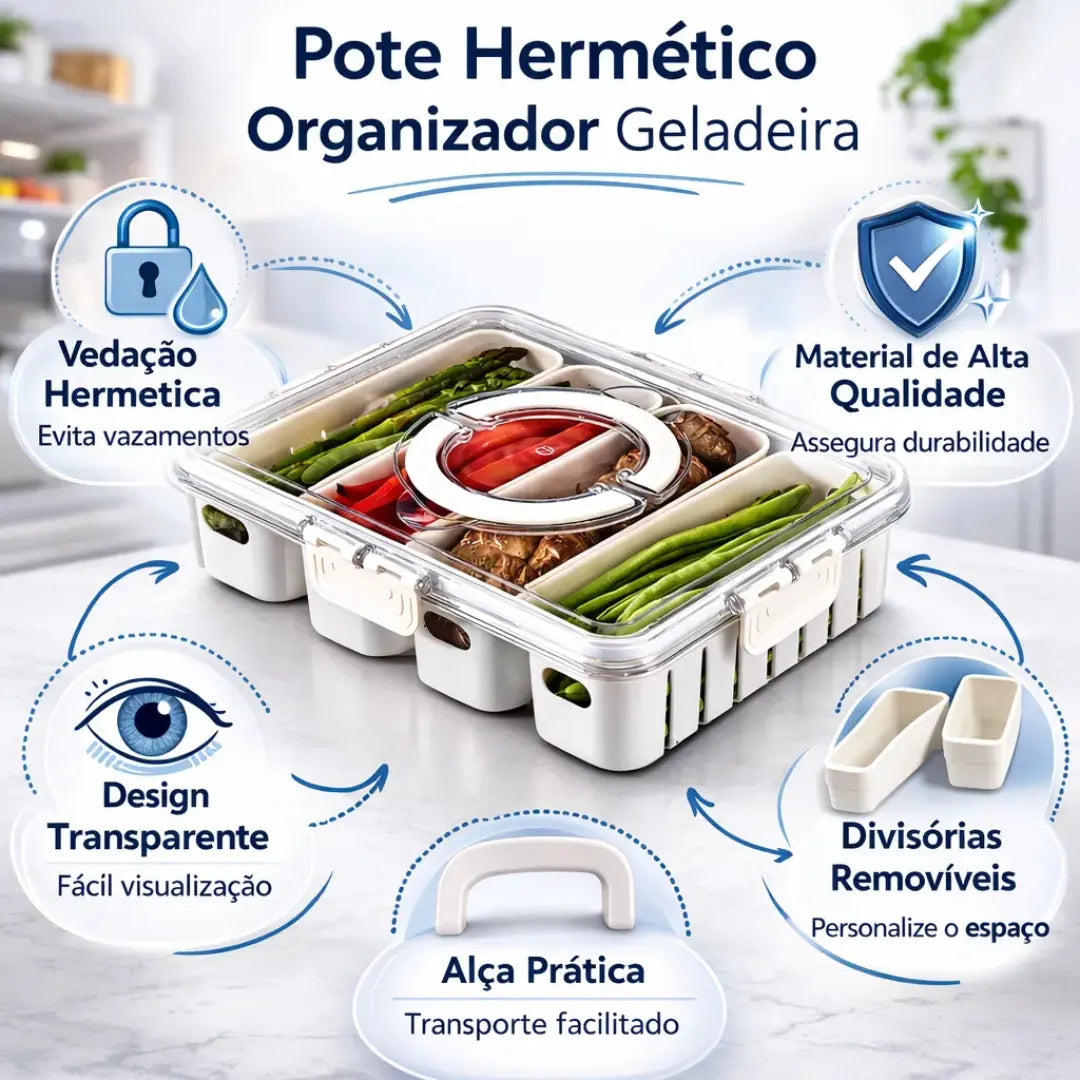 Pote Hermético Organizador com 4 Divisórias - Entrega Grátis