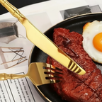 Jogo 24 Peças Talheres Dourado Aço Inox, Faca, Garfo, Colher de Mesa e Sobremesa - Entrega Grátis