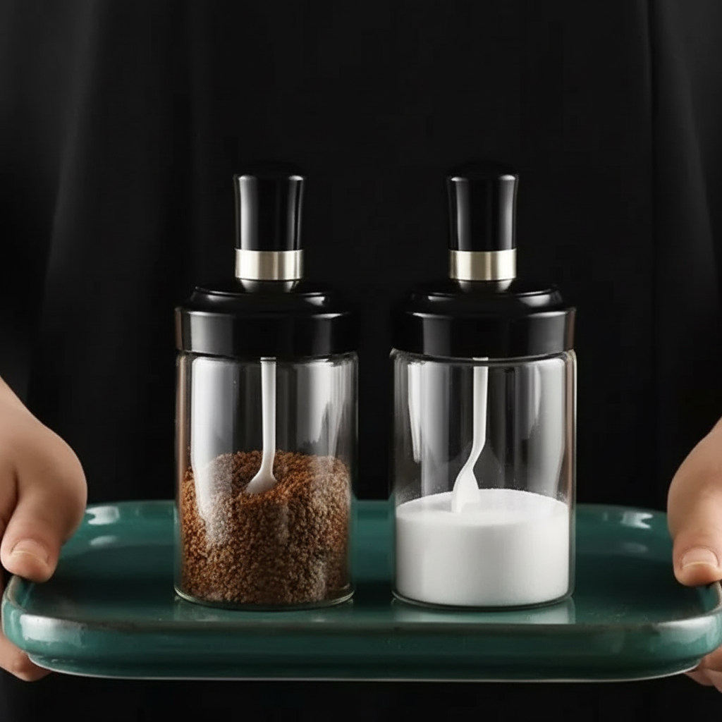 Kit Porta Tempero Condimento de Vidro com Tampa e Colher Embutida - Entrega Grátis