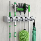 CleanHold — Organizador de Parede com 5 Lugares para Vassouras e Rodos com 6 Ganchos Adicionais - Entrega Grátis