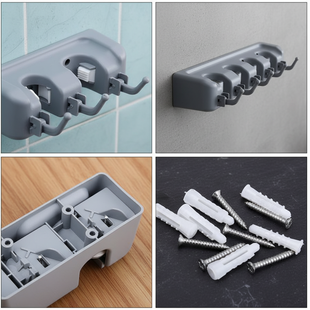 CleanHold — Organizador de Parede com 5 Lugares para Vassouras e Rodos com 6 Ganchos Adicionais - Entrega Grátis