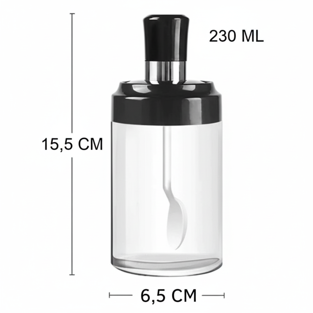 Kit Porta Tempero Condimento de Vidro com Tampa e Colher Embutida - Entrega Grátis