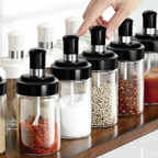 Kit Porta Tempero Condimento de Vidro com Tampa e Colher Embutida - Entrega Grátis