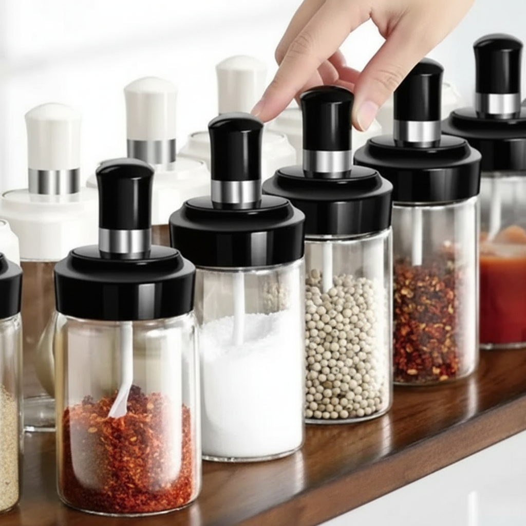 Kit Porta Tempero Condimento de Vidro com Tampa e Colher Embutida - Entrega Grátis