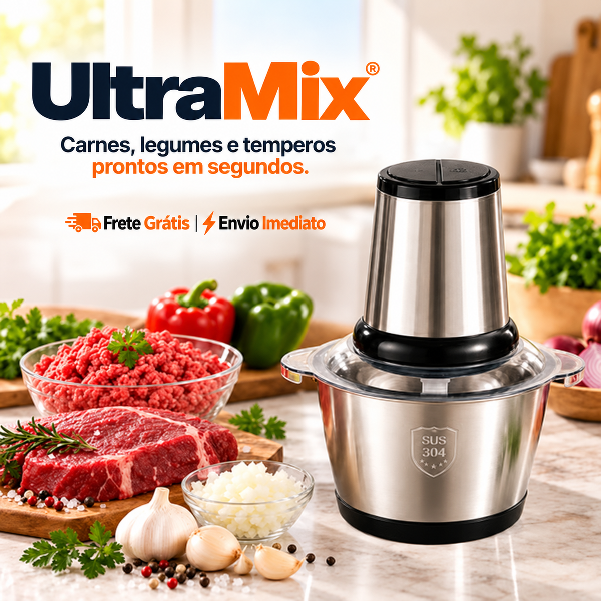 UltraMix – Triture Carnes e Legumes Em 10 Segundos Com Apenas Um Toque - Entrega Grátis