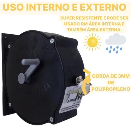 FlexLine - Varal de Parede Super Resistente Com 30 Metros e Corda Recolhível - Entrega Grátis