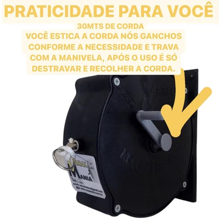FlexLine - Varal de Parede Super Resistente Com 30 Metros e Corda Recolhível - Entrega Grátis
