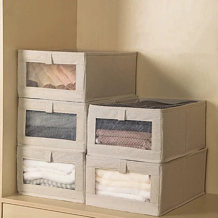 Caixas Organizadoras de Guarda-Roupa em Tecido de Linho com Visor - Entrega Grátis