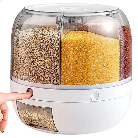 PraticFlex - Dispenser Giratório Inteligente de Grãos e Cereais 6 Divisões - Entrega Grátis
