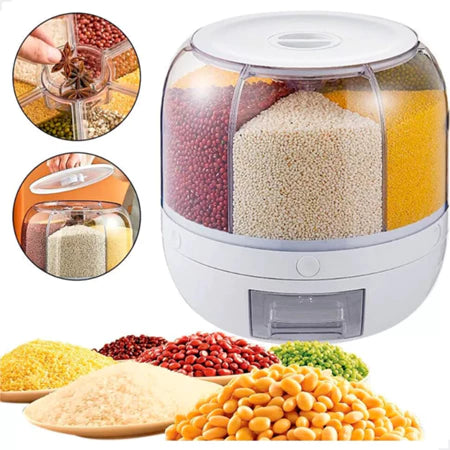 PraticFlex - Dispenser Giratório Inteligente de Grãos e Cereais 6 Divisões - Entrega Grátis