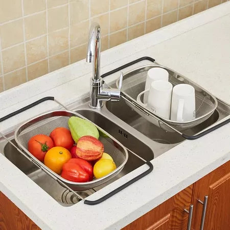 InoxCest - Cesto Escorredor de Frutas Verduras e Talheres de Aço Inoxidável Com Suporte Para Fruteira - Entrega Grátis