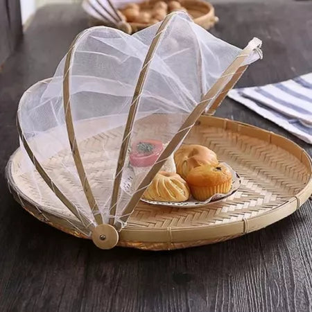 CestFresh - Cesto de Bamboo Com Cobertura de Tela Retrátil Protetor de Alimentos - Entrega Grátis