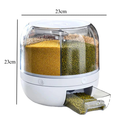PraticFlex - Dispenser Giratório Inteligente de Grãos e Cereais 6 Divisões - Entrega Grátis