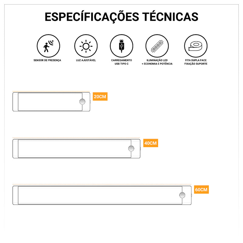LumiFlex - Luz LED regulável em 3 cores USB recarregável - Entrega Grátis
