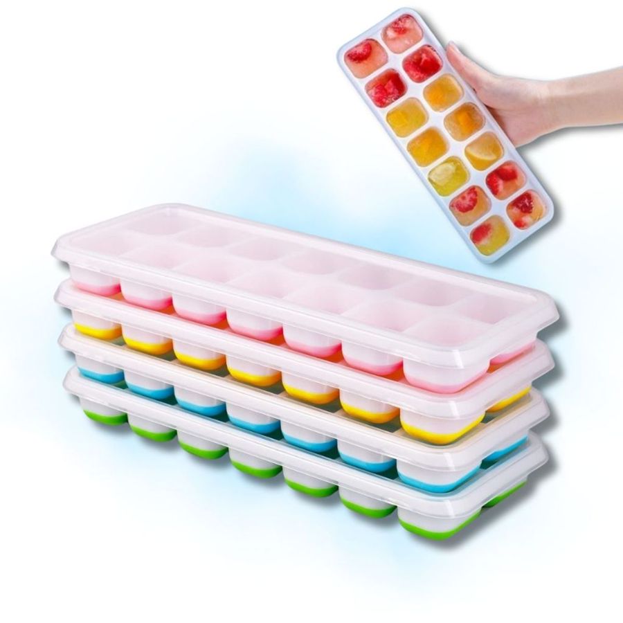 Forma de Gelo Cubo com Tampa Rígida e Fundo de Silicone