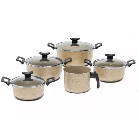 Conjunto Panela Caçarolas Antiaderente Tampa De Vidro 5 peças