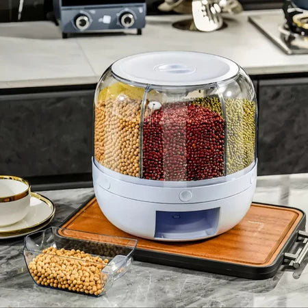 PraticFlex - Dispenser Giratório Inteligente de Grãos e Cereais 6 Divisões - Entrega Grátis
