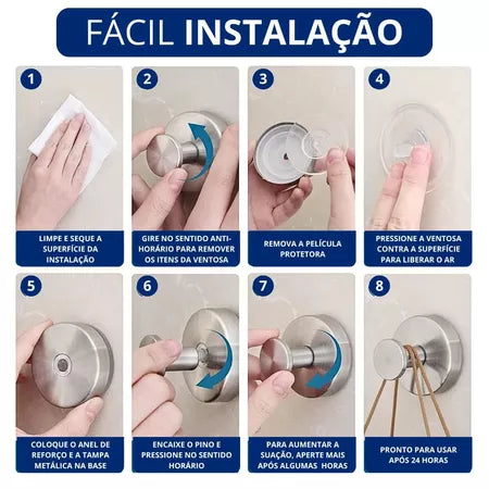 PraticFix - Gancho De Ventosa De Aço Inoxidável Super Resistente Com Instalação Sem Perfuração - Entrega Grátis