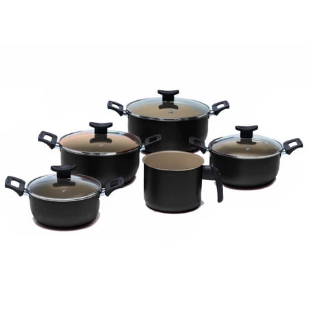 Conjunto Panela Caçarolas Antiaderente Tampa De Vidro 5 peças