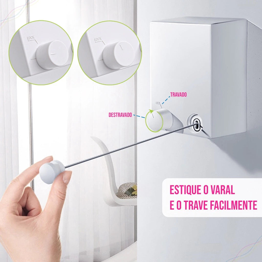 FlexDry - Varal Retrátil Com 4 Metros Para Lavanderia e Espaços Pequenos - Entrega Grátis