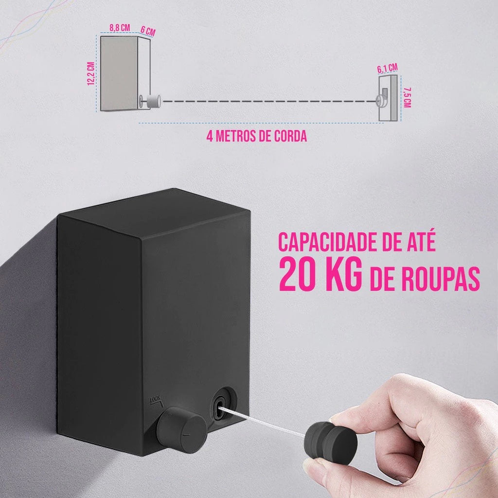 FlexDry - Varal Retrátil Com 4 Metros Para Lavanderia e Espaços Pequenos - Entrega Grátis