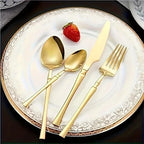 Jogo 24 Peças Talheres Dourado Aço Inox, Faca, Garfo, Colher de Mesa e Sobremesa - Entrega Grátis